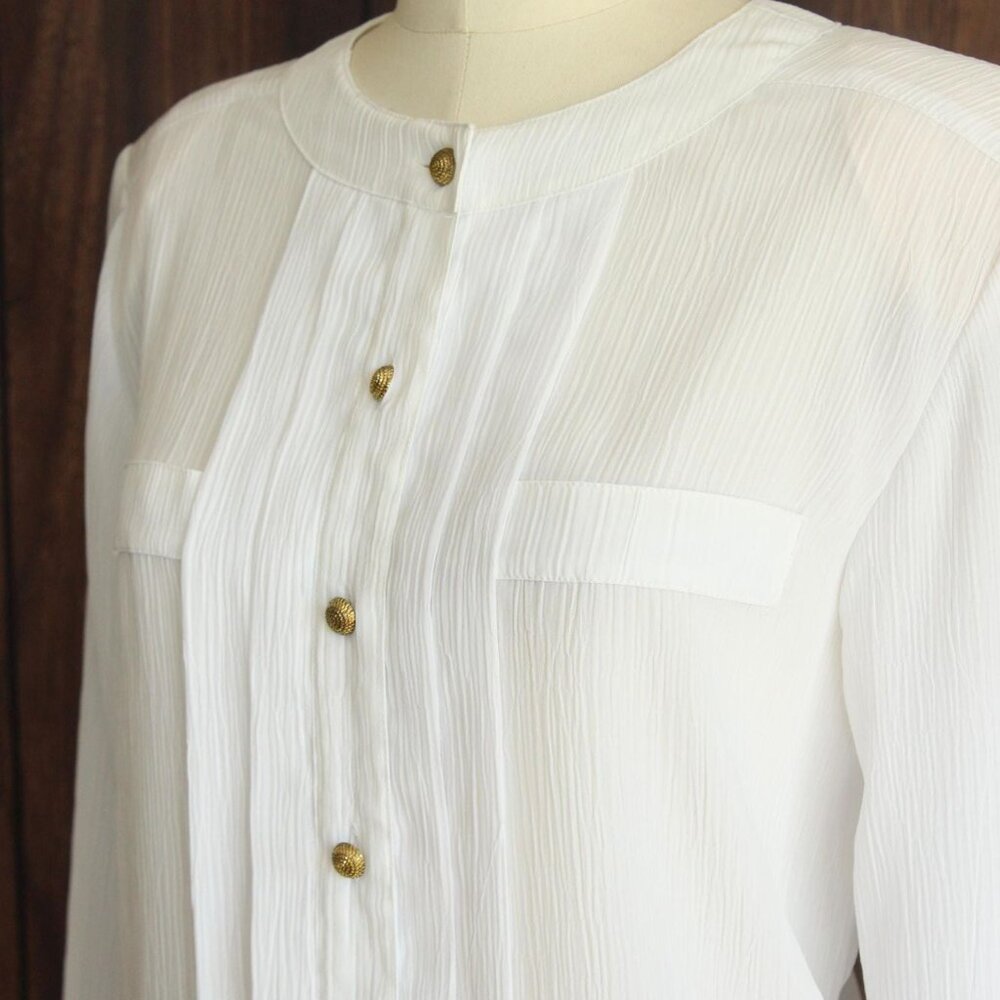 Vintage 1980s 1990s Blouse, Volup Laura & Jayne White Button Down Shirt, Grandma - Picture 7 of 10